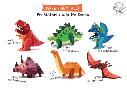 BOX SET of 6 DIY Mini Prehistoric Dinosaurs Paper Craft Kits