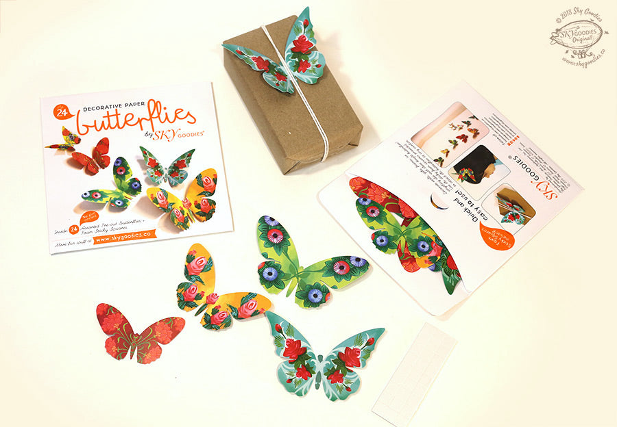 Paper Butterflies for Wall Decoration: Set of 24