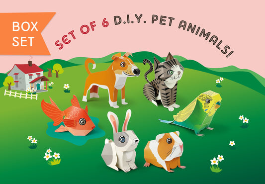 BOX SET of 6 DIY Mini Pet Animals Paper Craft Kits