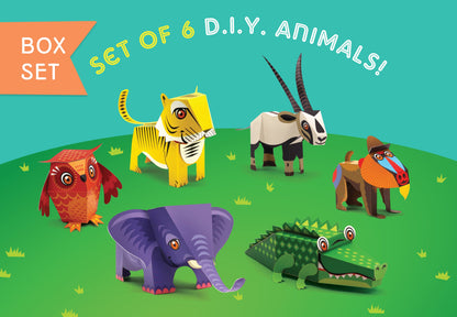 BOX SET 1: Set of 6 DIY Mini Endangered Animals Paper Craft Kits