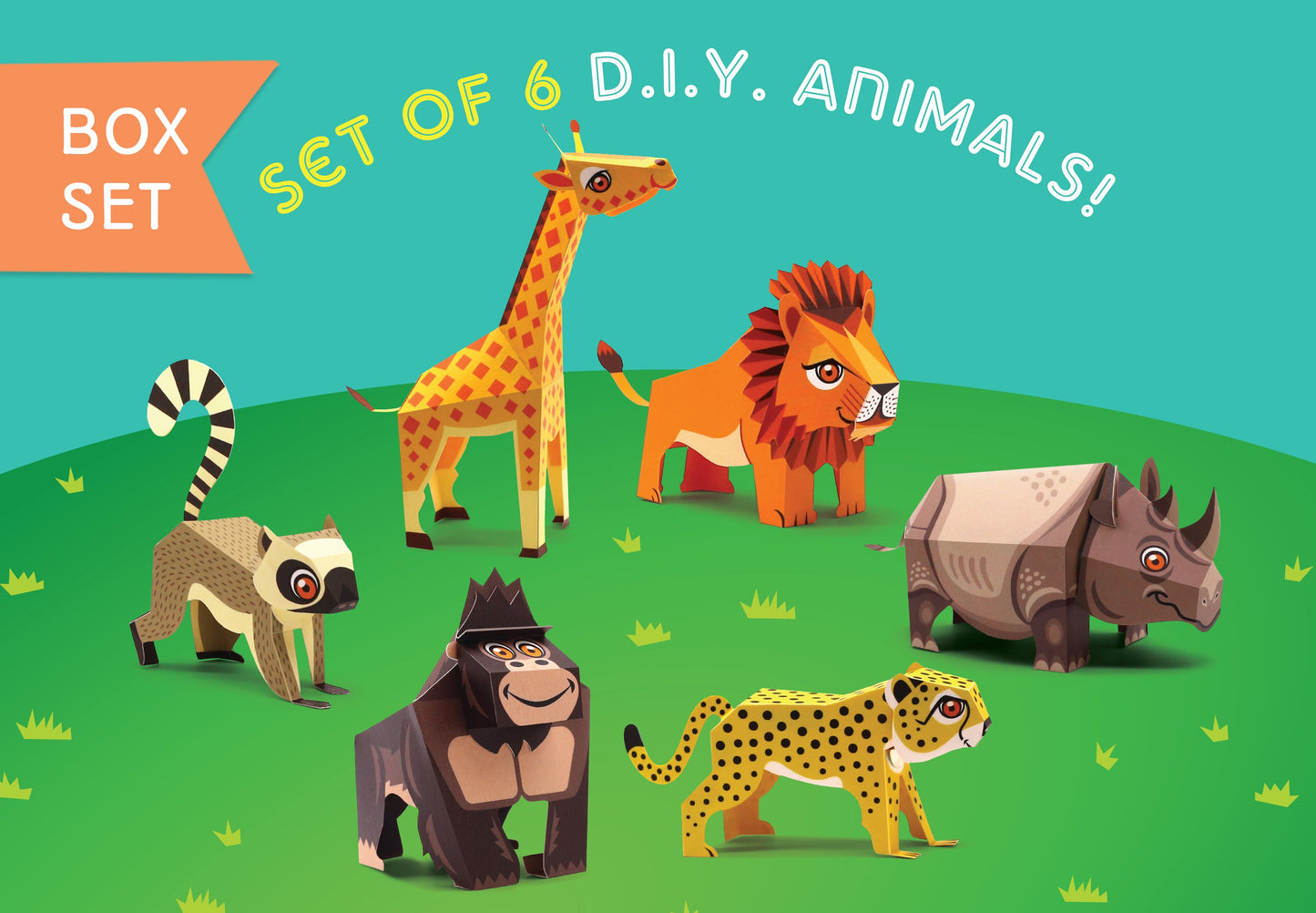 BOX SET 2: Set of 6 DIY Mini Endangered Animals Paper Craft Kits