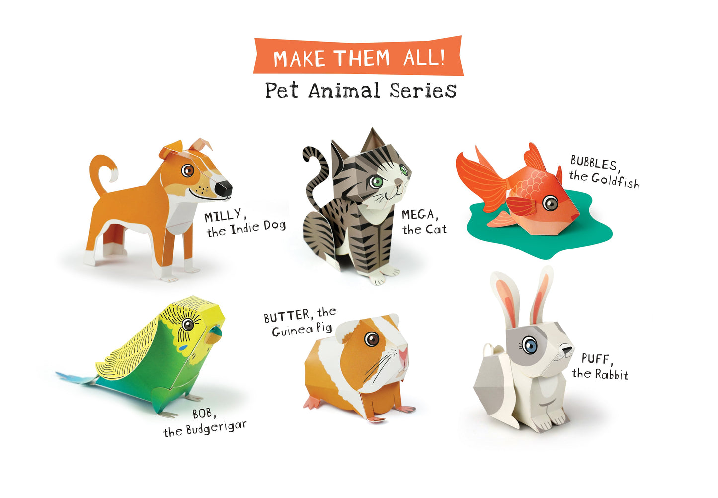 BOX SET of 6 DIY Mini Pet Animals Paper Craft Kits