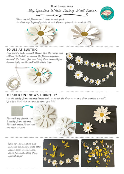 White Daisy Flower Paper Bunting