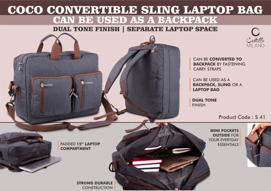 Coco Convertible Sling Laptop Bag | Can be used as a backpack| Separate laptop space