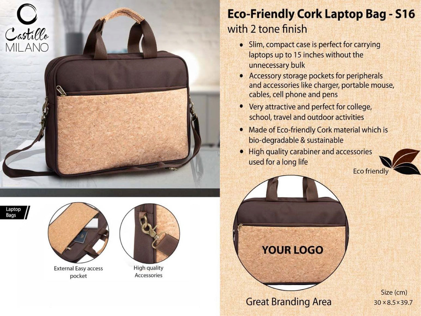 Eco-Friendly Cork Laptop Bag with 2 tone finish